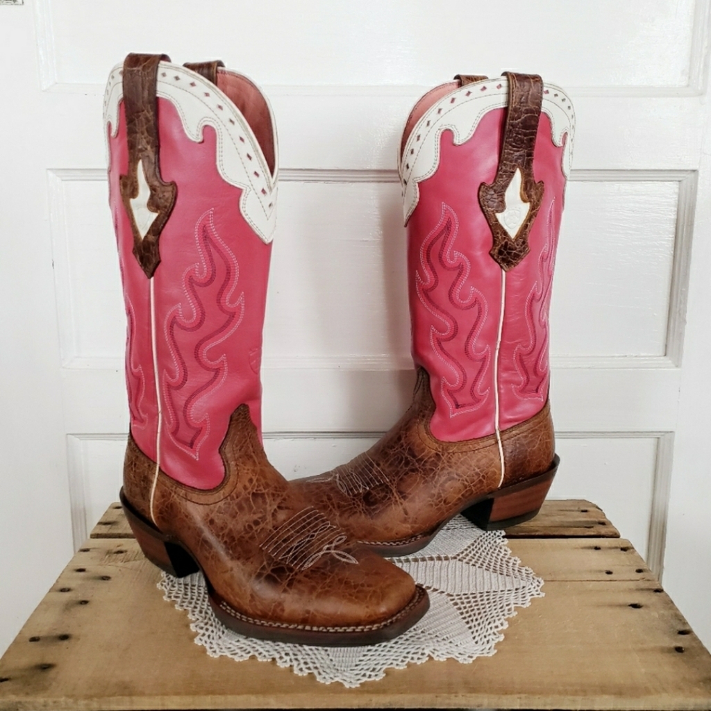 Pink Ariat Crossfire Caliente Retro Vintage Coquette Cowgirl Boots Boho Gypsy 7b
